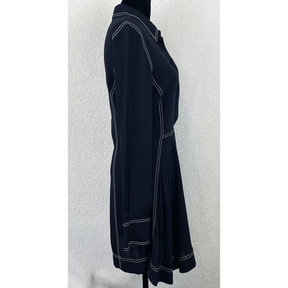STELLA MCCARTNEY • 100% Silk Navy Contrast-Stitch Collared Mini Dress - Picture 4 of 16